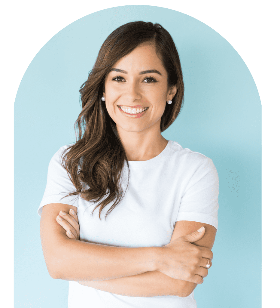 woman confident in white t-shirt